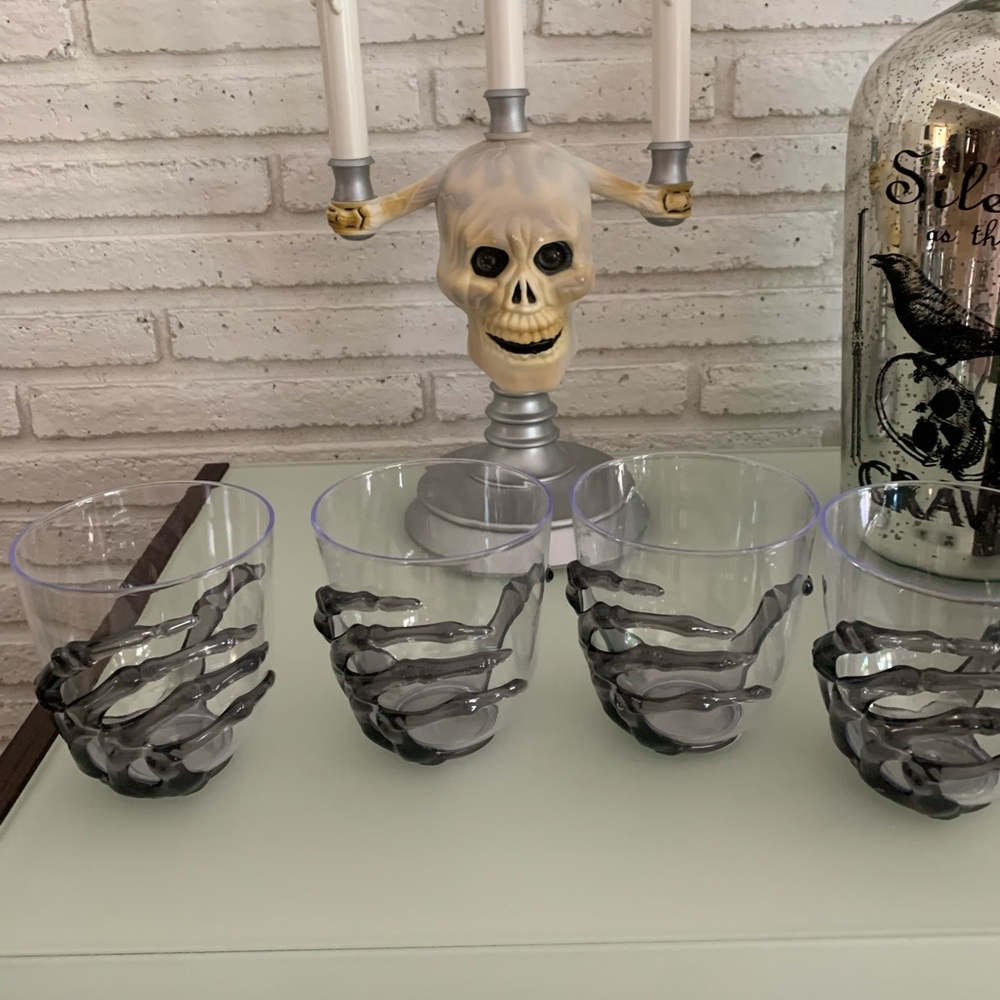 Halloween Spooky Skeleton Hand Plastic Stemless Glasses Set of 4